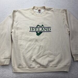 VTG Fruit of the Loom Ireland Harp Embroidered Crewneck Sweatshirt Men's L Beige
